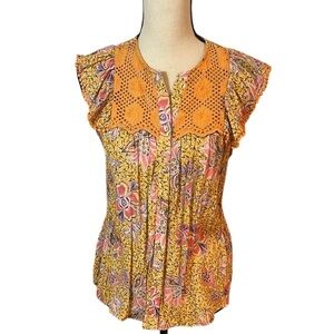 Nanette Lepore Floral Shirred Flutter Top Sz-M